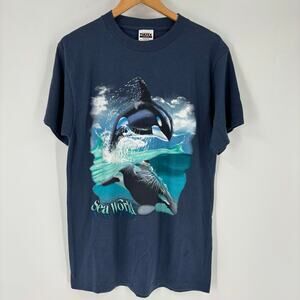 Vintage Nature T Shirt Size Medium Men’s Blue Sea World Orca 90’s Killer Whale